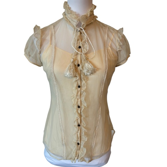 Badgley Mischka Cream Sheer Ruffle Top - Picture 8 of 9